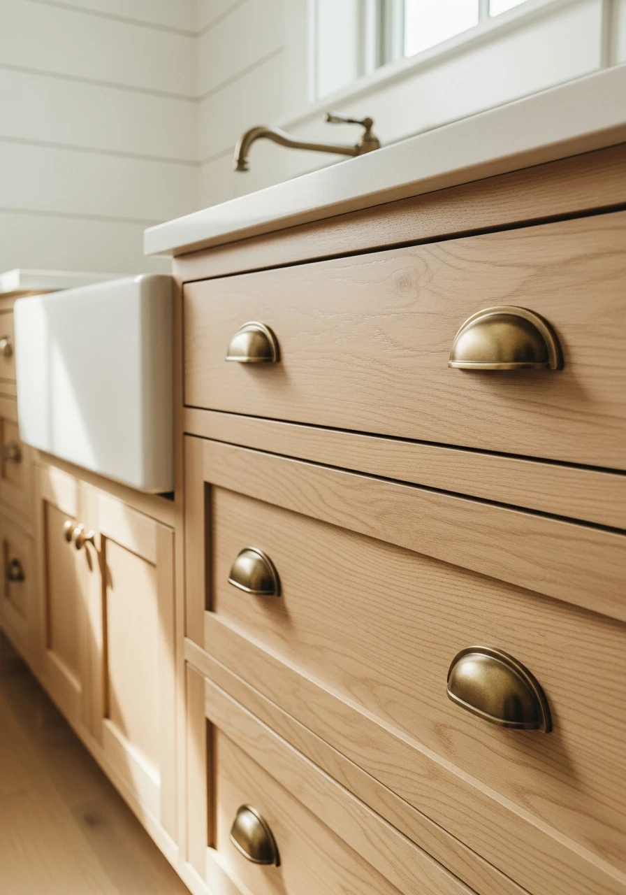 Brass or Aged Metal Hardware - 50 Budget Farmhouse Laundry Room Ideas That Work