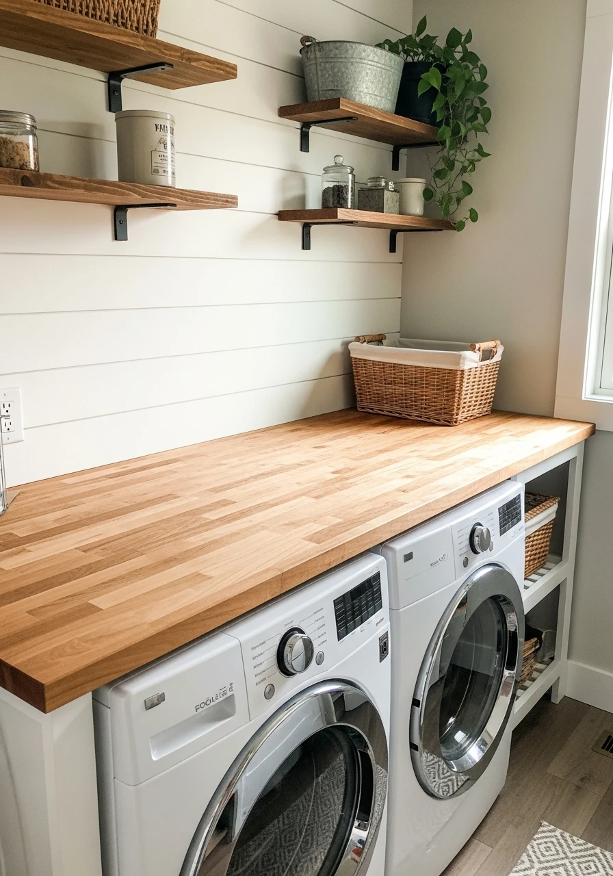 Countertop Over Machines - 50 Budget Farmhouse Laundry Room Ideas That Work