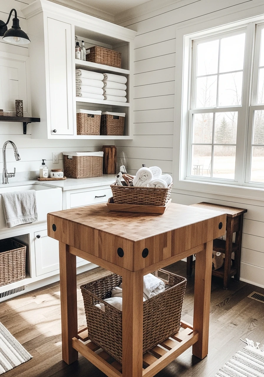 Dedicated Folding Station - 50 Budget Farmhouse Laundry Room Ideas That Work