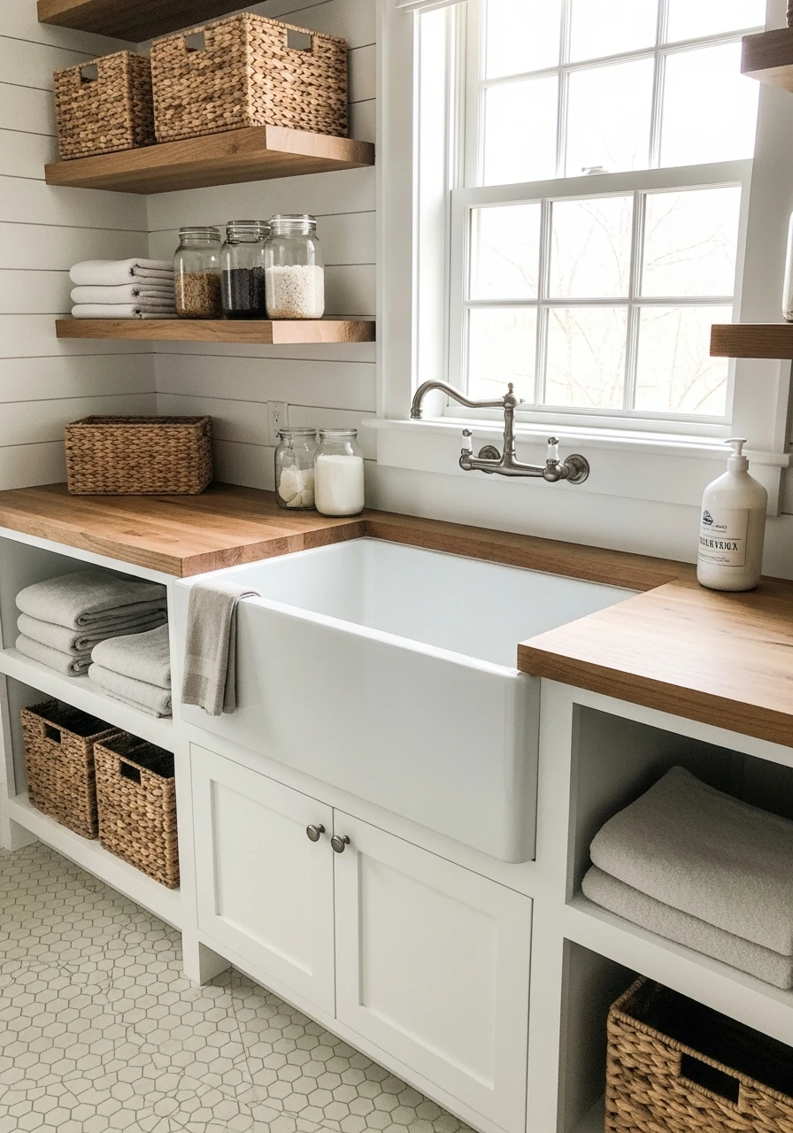 Deep Farmhouse Utility Sink - 50 Budget Farmhouse Laundry Room Ideas That Work