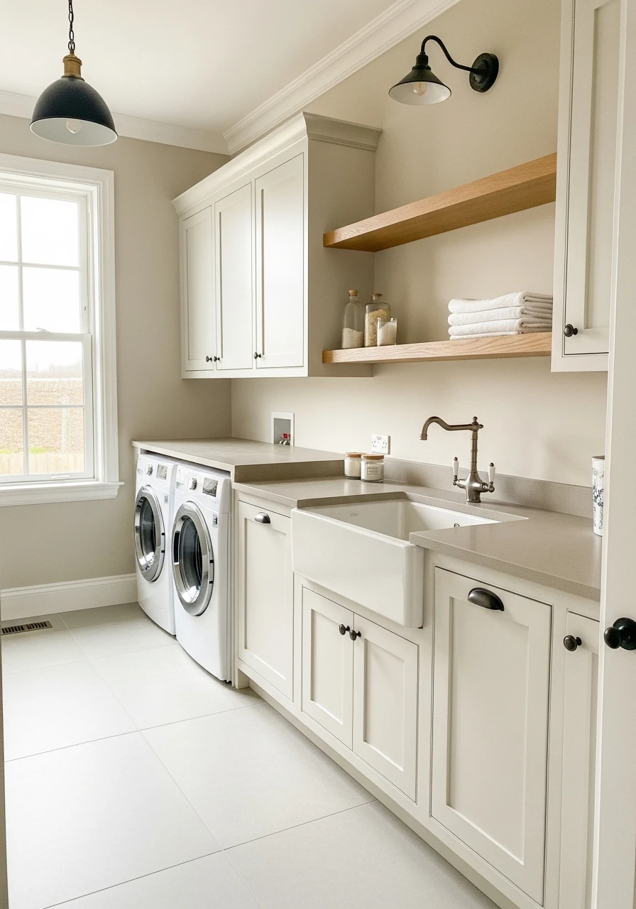 Neutral Color Palette Foundation - 50 Budget Farmhouse Laundry Room Ideas That Work
