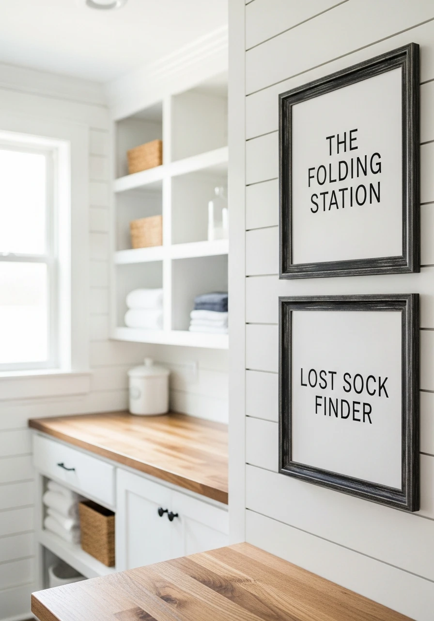 Classic Typography Art - 50 Budget Farmhouse Laundry Room Ideas That Work