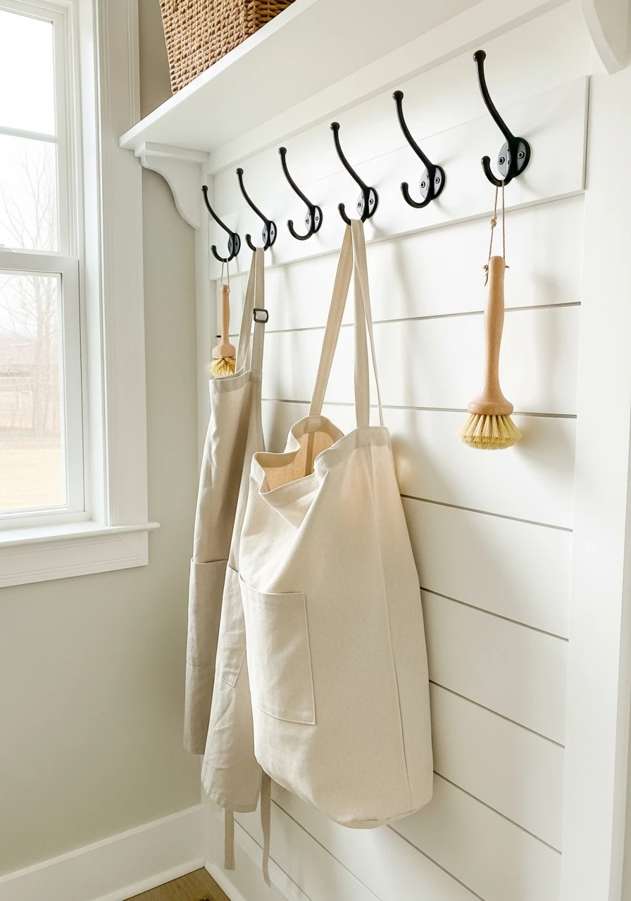 Wall Hooks for Functionality - 50 Budget Farmhouse Laundry Room Ideas That Work
