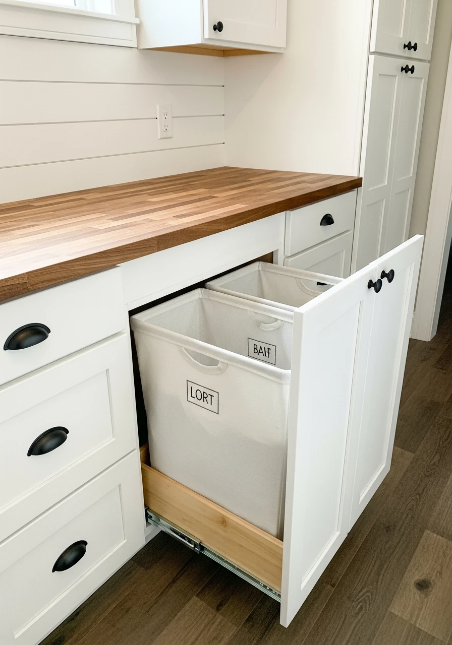Pull-Out Hampers Under Counters - 50 Budget Farmhouse Laundry Room Ideas That Work