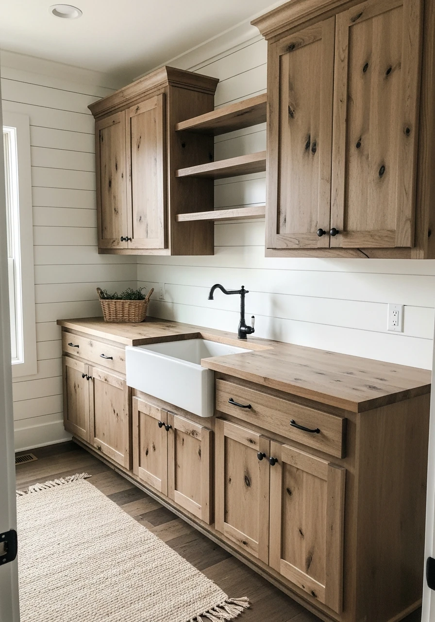Rustic Wood Laundry Cabinets - 50 Budget Farmhouse Laundry Room Ideas That Work