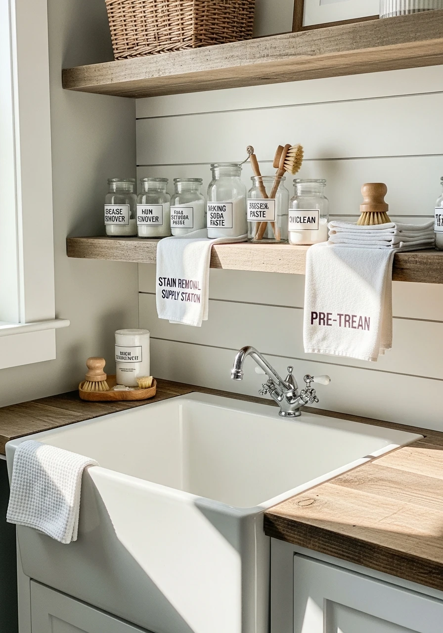 Stain Removal Supply Station - 50 Budget Farmhouse Laundry Room Ideas That Work