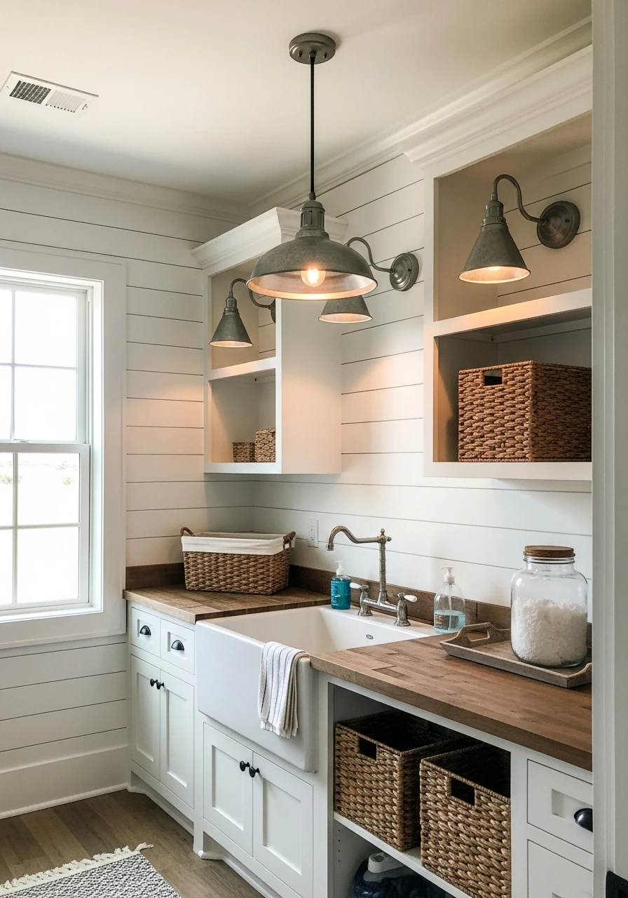 Farmhouse Pendant Lighting - 50 Budget Farmhouse Laundry Room Ideas That Work