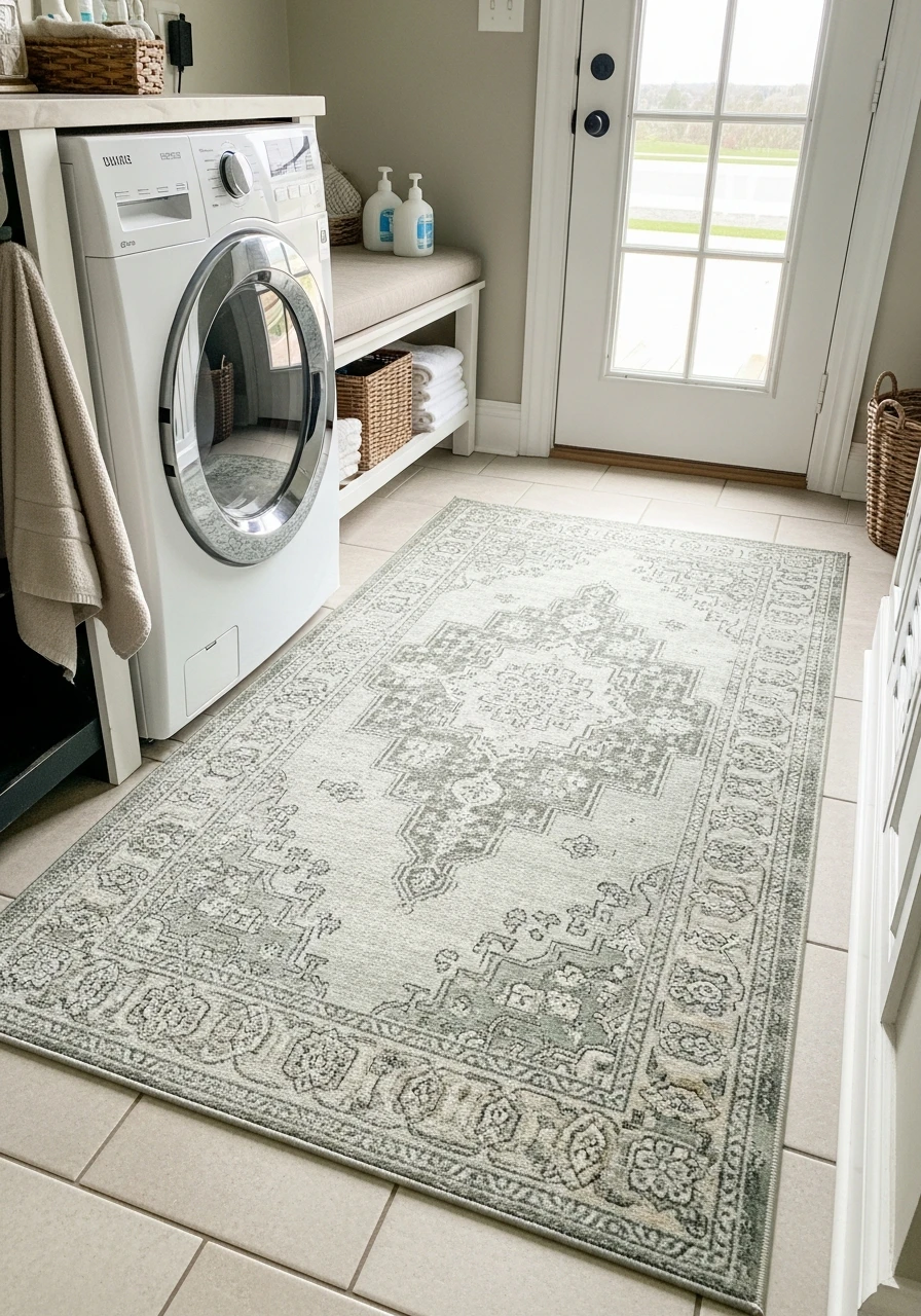 Vintage Washable Area Rug - 50 Budget Farmhouse Laundry Room Ideas That Work