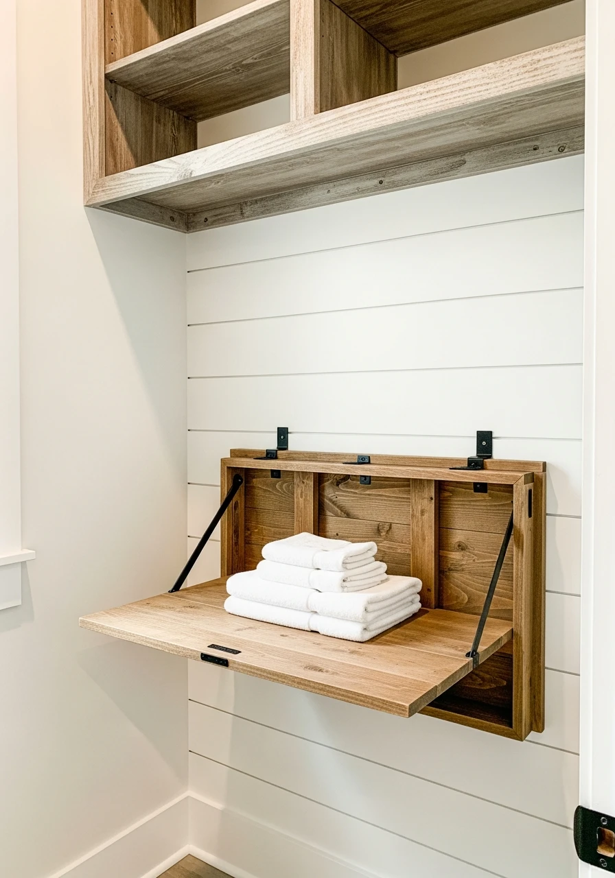 Fold-Down Folding Table - 50 Budget Farmhouse Laundry Room Ideas That Work