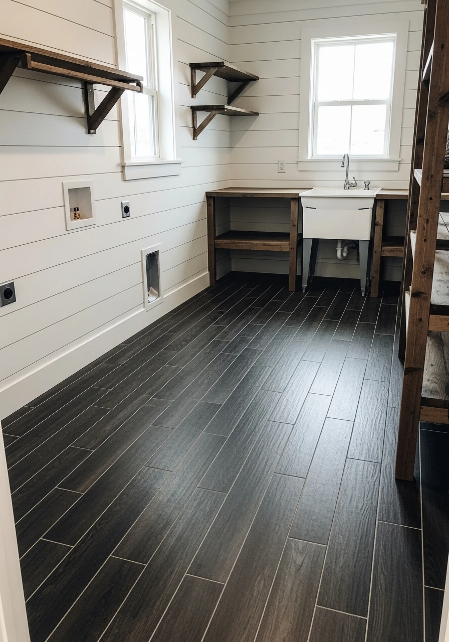 Durable Wood or Stone Flooring - 50 Budget Farmhouse Laundry Room Ideas That Work