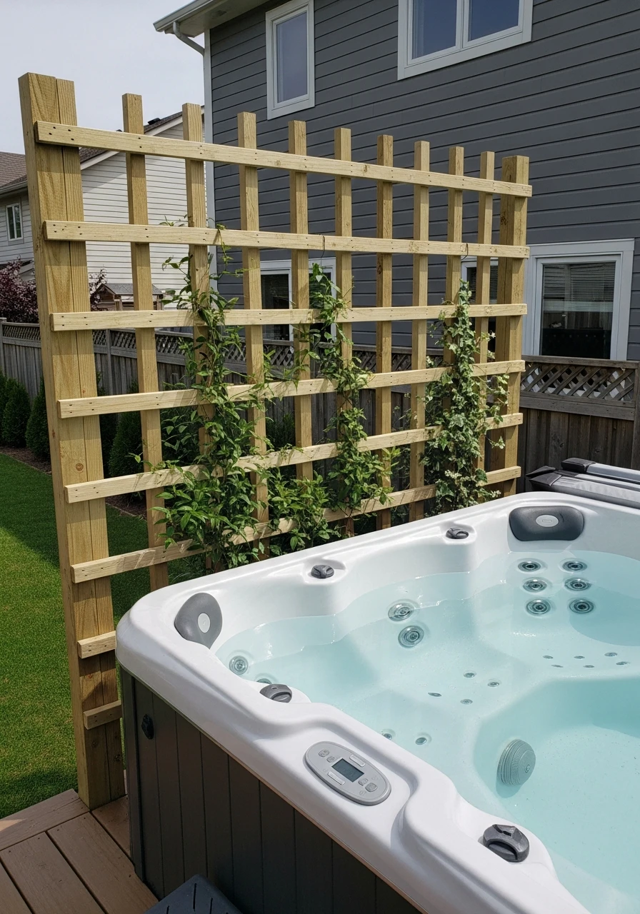 Trellis Privacy Backdrop - 50 Hot Tub Ideas for Backyard Retreats (High-End Looks on a Budget)