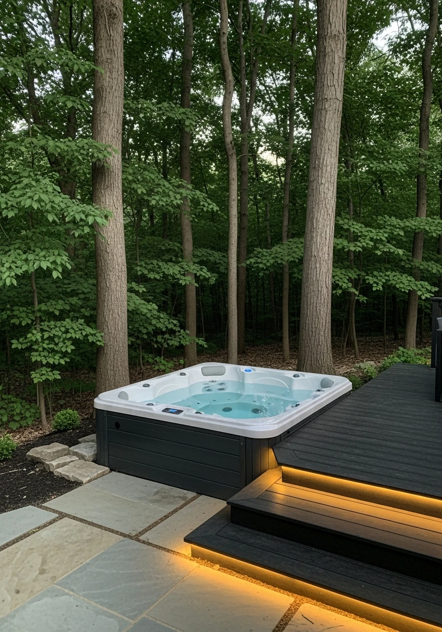 Secluded Woodland Retreat - 50 Hot Tub Ideas for Backyard Retreats (High-End Looks on a Budget)