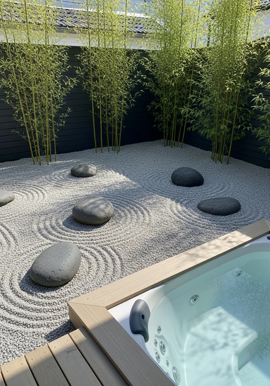 Calm Zen Garden Space - 50 Hot Tub Ideas for Backyard Retreats (High-End Looks on a Budget)