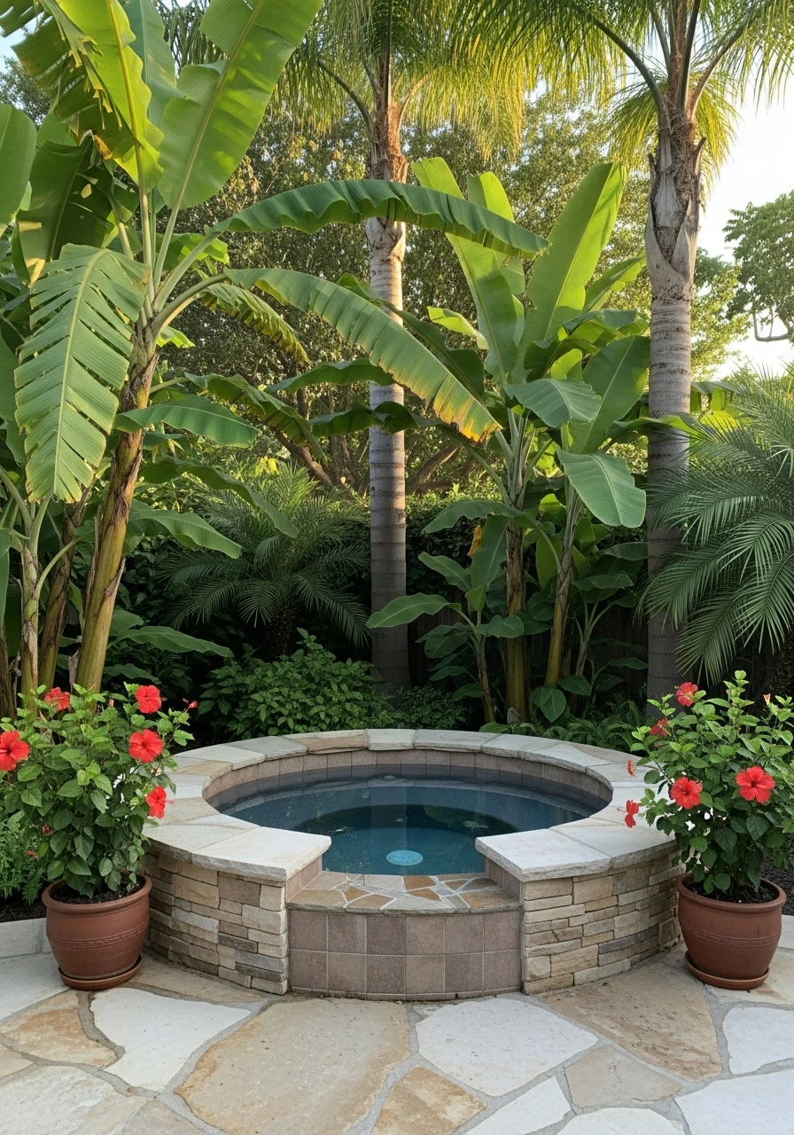 Tropical Oasis Theme - 50 Hot Tub Ideas for Backyard Retreats (High-End Looks on a Budget)