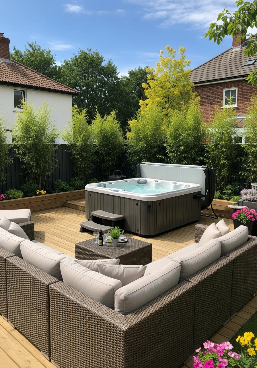 Social Outdoor Sofa - 50 Hot Tub Ideas for Backyard Retreats (High-End Looks on a Budget)