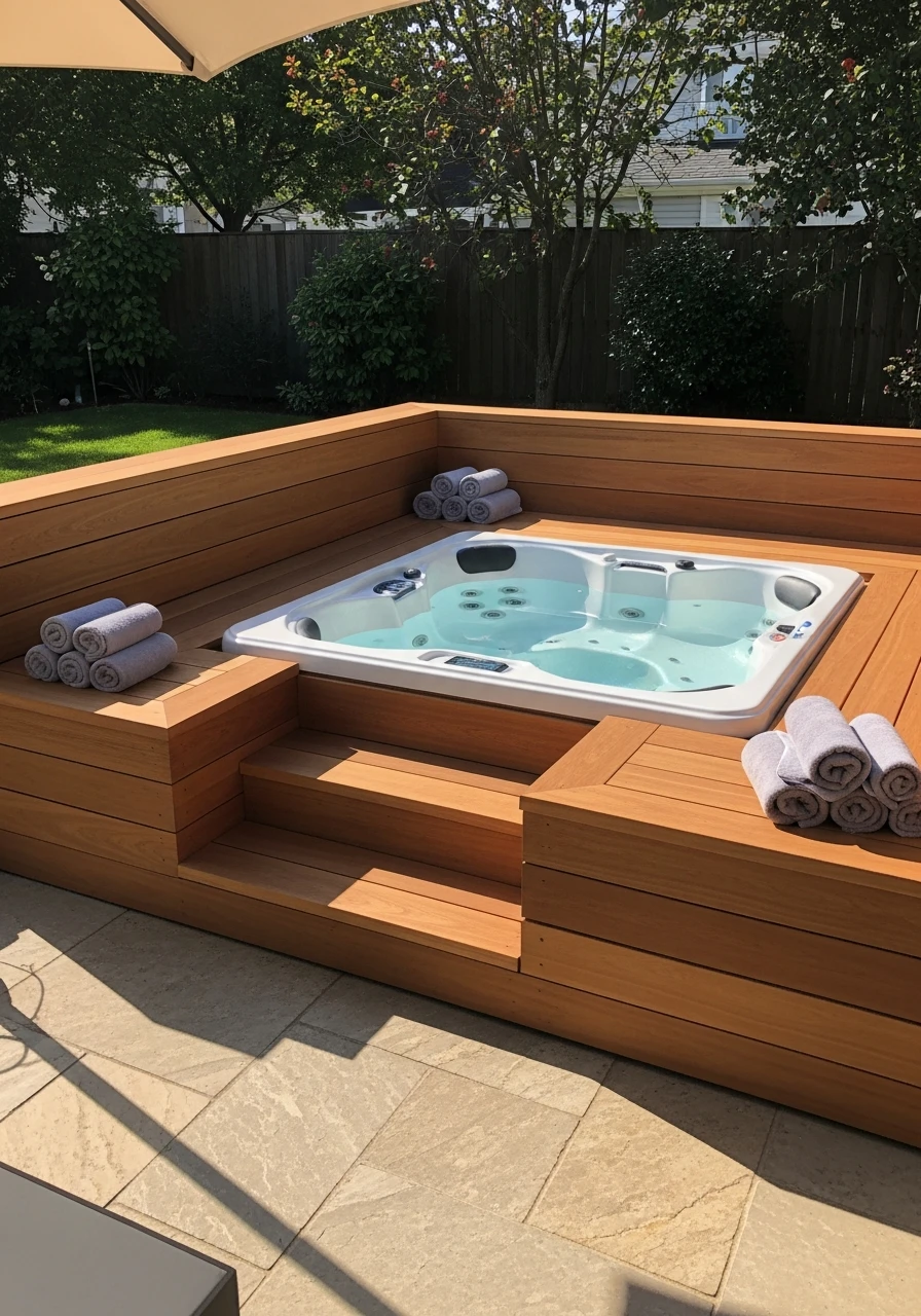 Install Built-In Benches - 50 Hot Tub Ideas for Backyard Retreats (High-End Looks on a Budget)