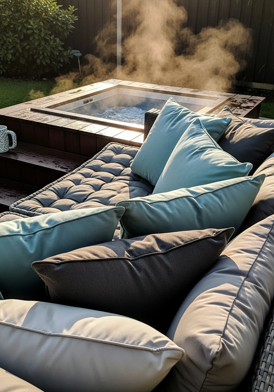 Comfy Waterproof Pillows - 50 Hot Tub Ideas for Backyard Retreats (High-End Looks on a Budget)