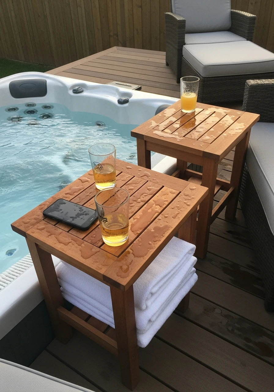 Functional Side Tables - 50 Hot Tub Ideas for Backyard Retreats (High-End Looks on a Budget)