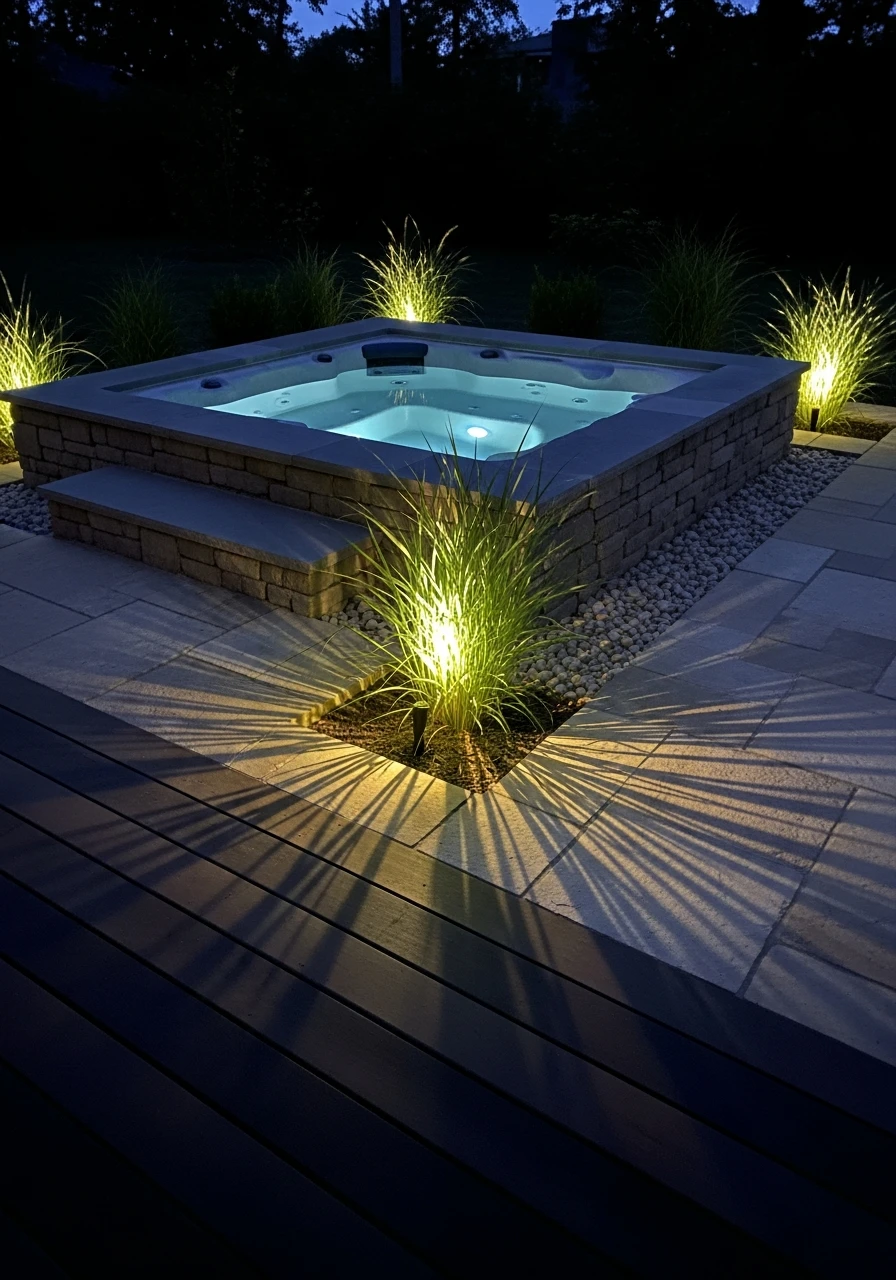 Subtle Ground Lighting - 50 Hot Tub Ideas for Backyard Retreats (High-End Looks on a Budget)