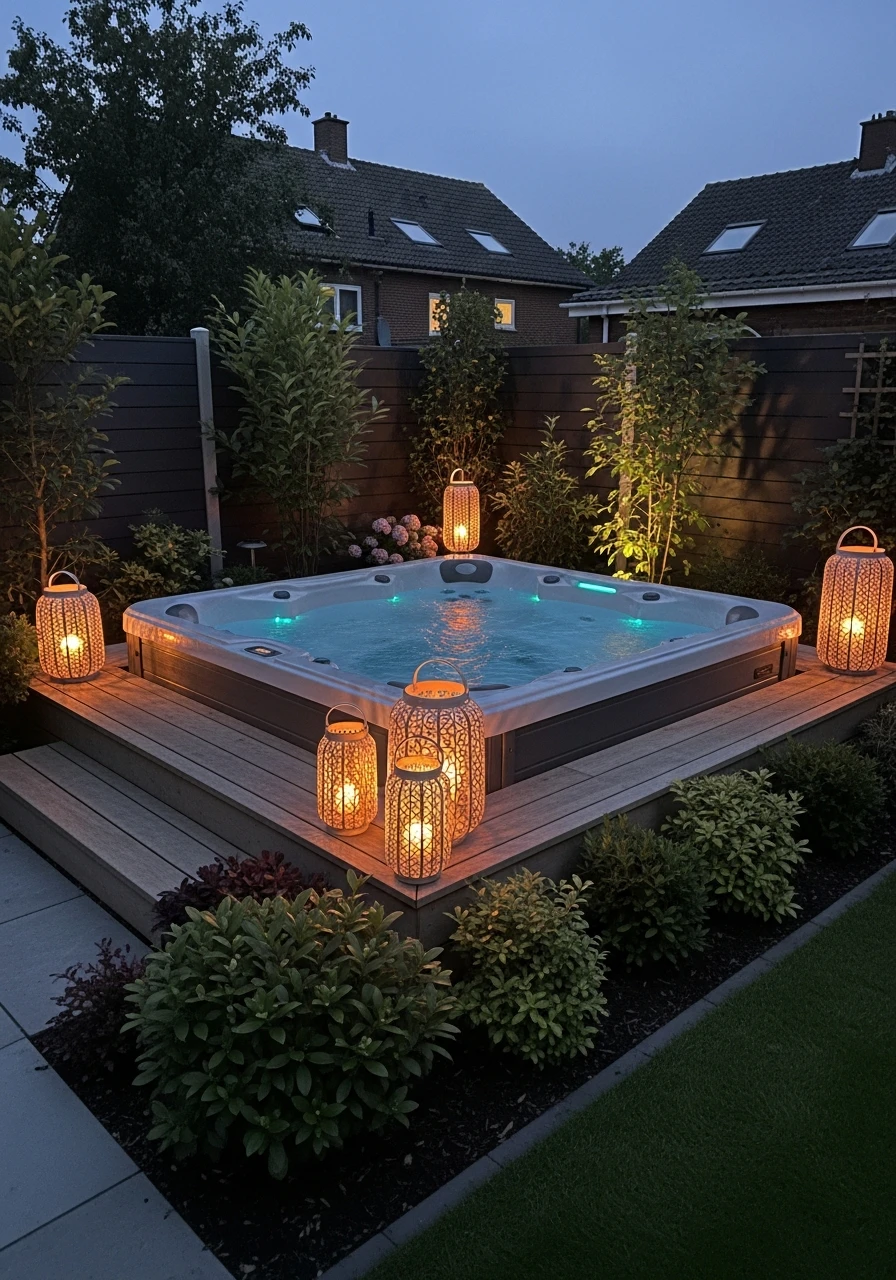 Decorative Outdoor Lanterns - 50 Hot Tub Ideas for Backyard Retreats (High-End Looks on a Budget)