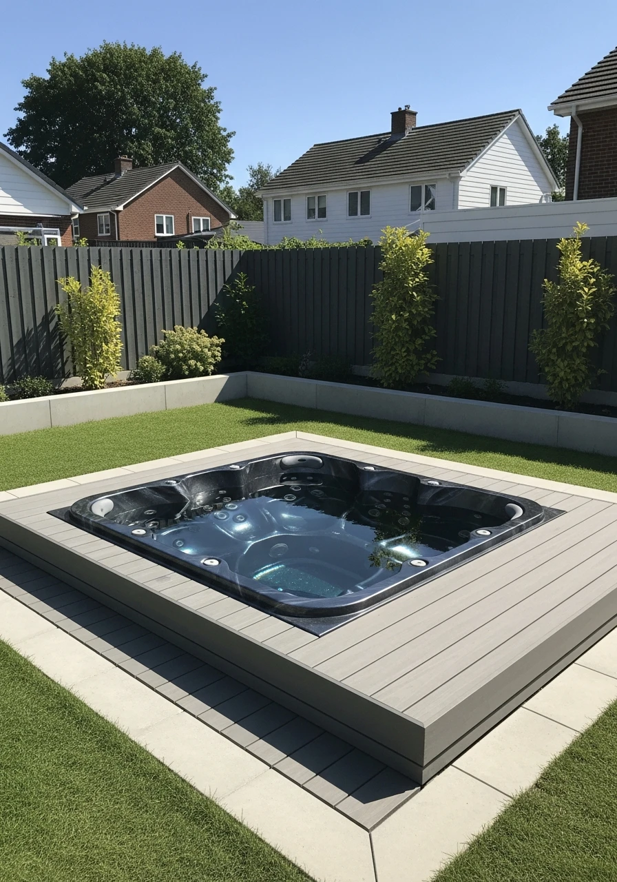 Modern Half-Sunken Look - 50 Hot Tub Ideas for Backyard Retreats (High-End Looks on a Budget)