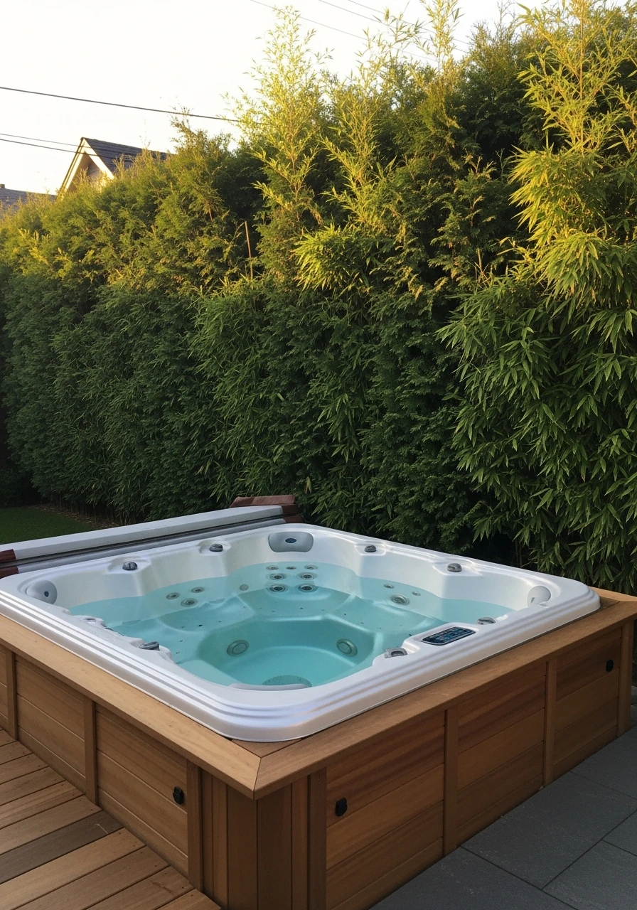 Natural Hedge Barrier - 50 Hot Tub Ideas for Backyard Retreats (High-End Looks on a Budget)