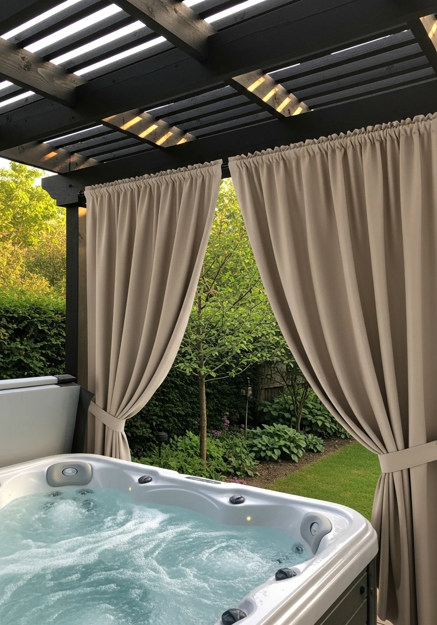Add Luxury Pergola Curtains - 50 Hot Tub Ideas for Backyard Retreats (High-End Looks on a Budget)
