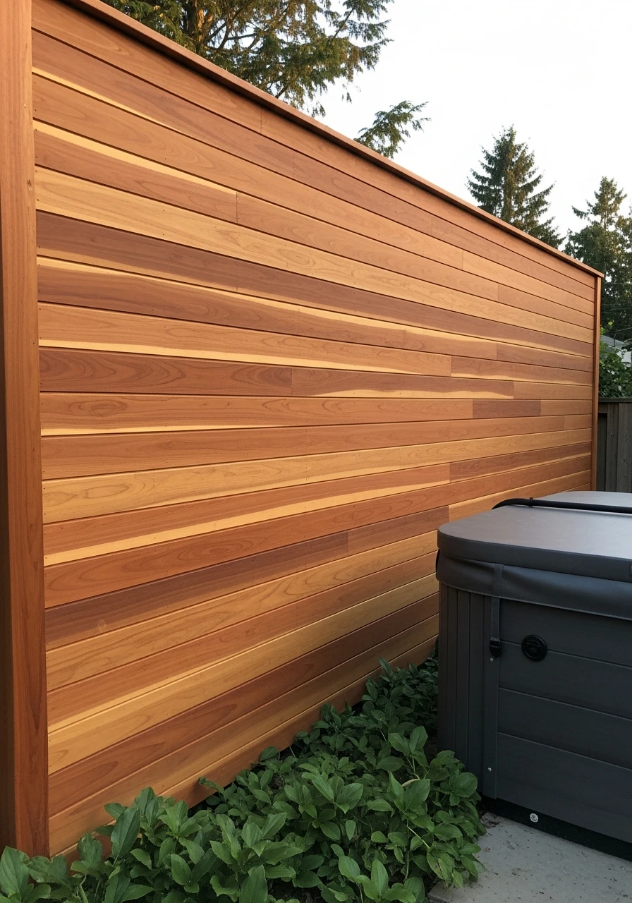 Natural Cedar Privacy Wall - 50 Hot Tub Ideas for Backyard Retreats (High-End Looks on a Budget)