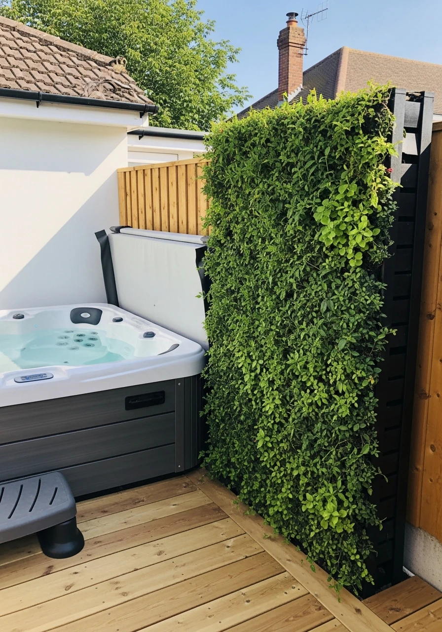 Space Saving Vertical Garden - 50 Hot Tub Ideas for Backyard Retreats (High-End Looks on a Budget)
