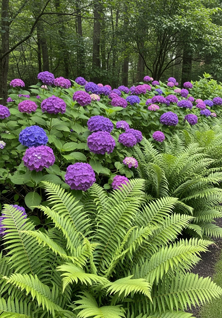 Fern and Foliage Mix - 50 Simple Hydrangea Landscaping Ideas to Boost Your Curb Appeal