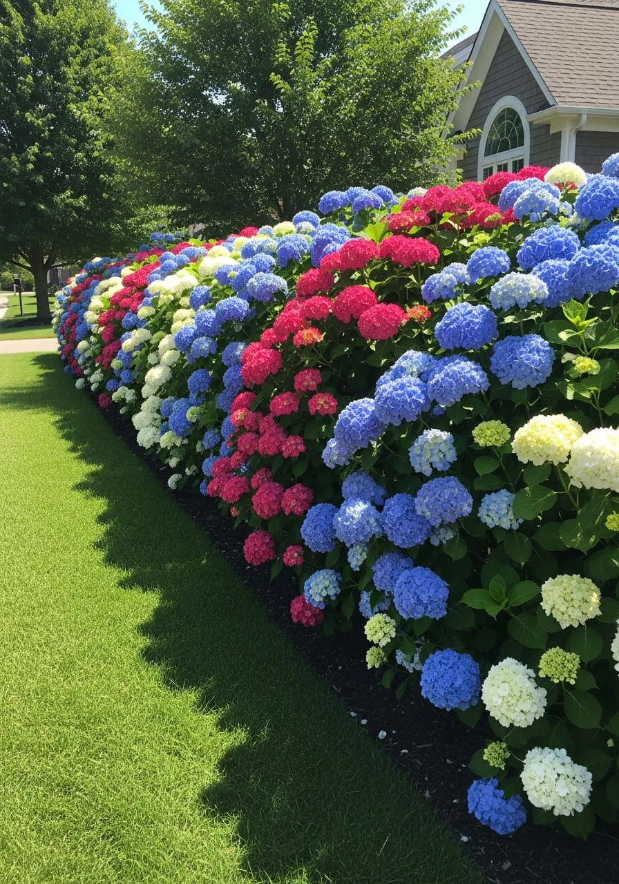 Flowering Property Hedge - 50 Simple Hydrangea Landscaping Ideas to Boost Your Curb Appeal