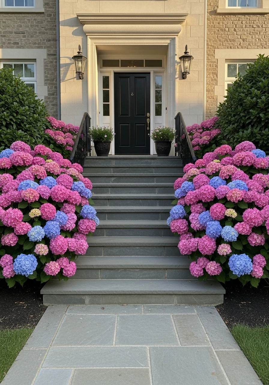 Formal Symmetrical Look - 50 Simple Hydrangea Landscaping Ideas to Boost Your Curb Appeal