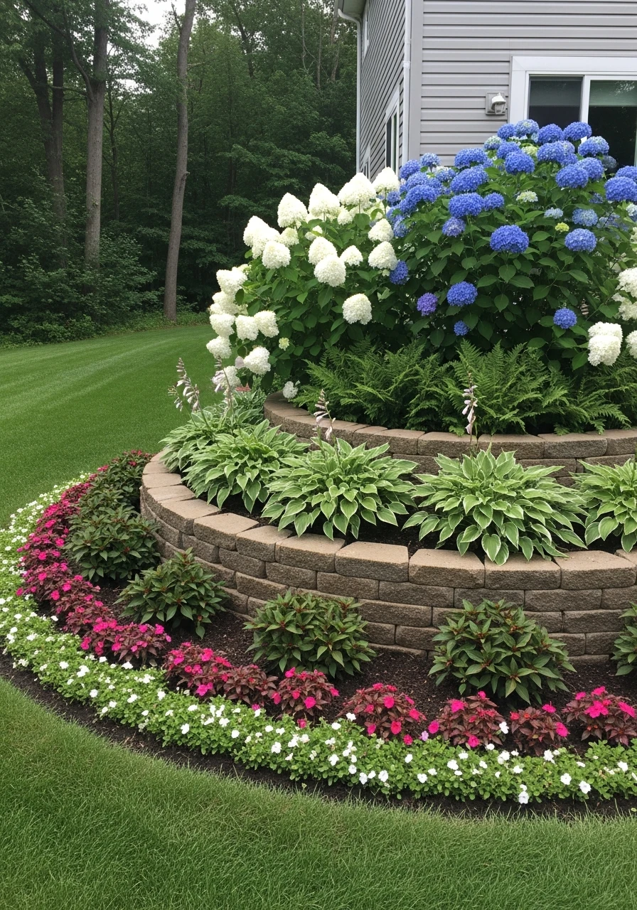 Three-Tiered Garden Bed - 50 Simple Hydrangea Landscaping Ideas to Boost Your Curb Appeal