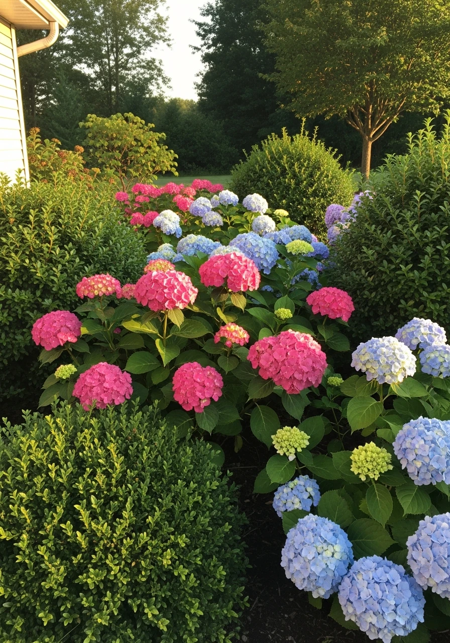 Mix with Evergreen Shrubs - 50 Simple Hydrangea Landscaping Ideas to Boost Your Curb Appeal