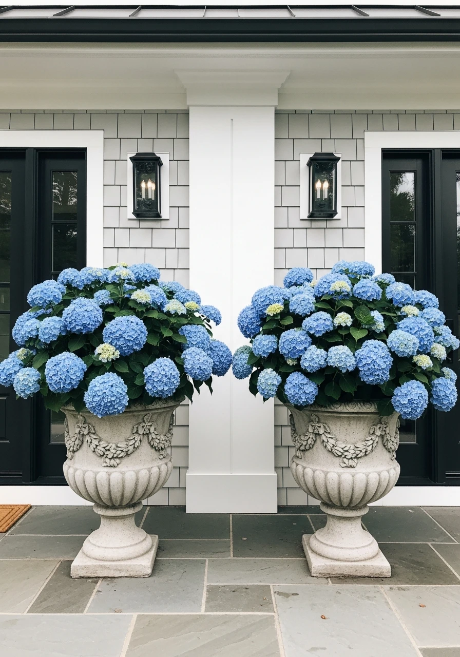Strong Entryway Impact - 50 Simple Hydrangea Landscaping Ideas to Boost Your Curb Appeal