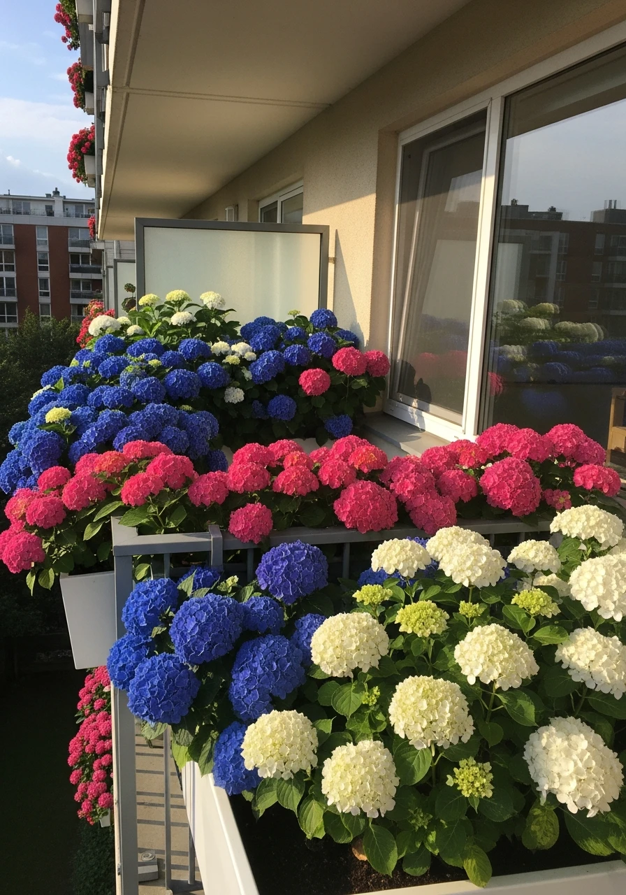 Balcony Bloom Box - 50 Simple Hydrangea Landscaping Ideas to Boost Your Curb Appeal