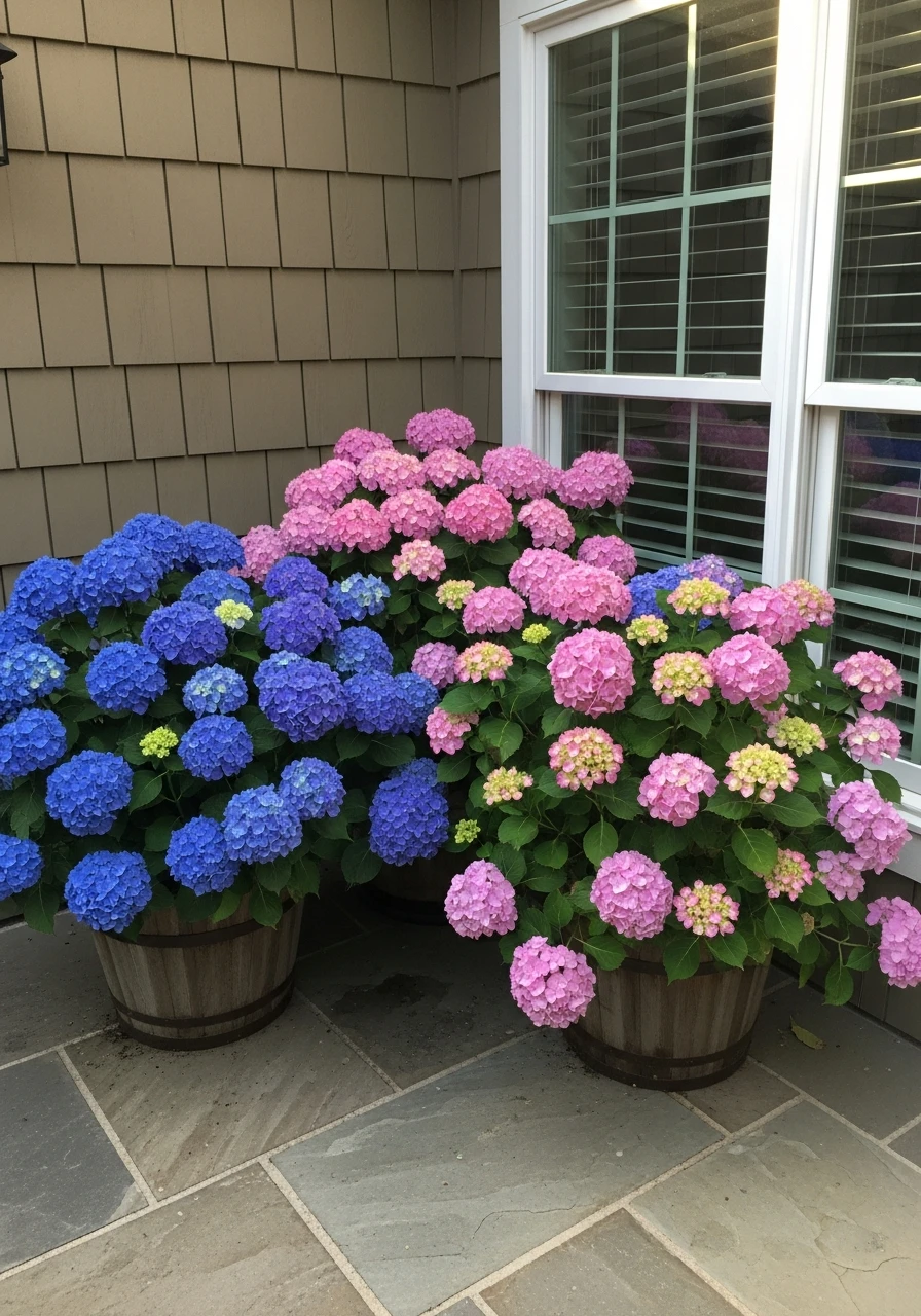 Fill Patio Corners - 50 Simple Hydrangea Landscaping Ideas to Boost Your Curb Appeal