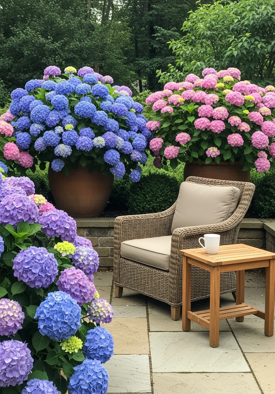 Seating Area Accent - 50 Simple Hydrangea Landscaping Ideas to Boost Your Curb Appeal