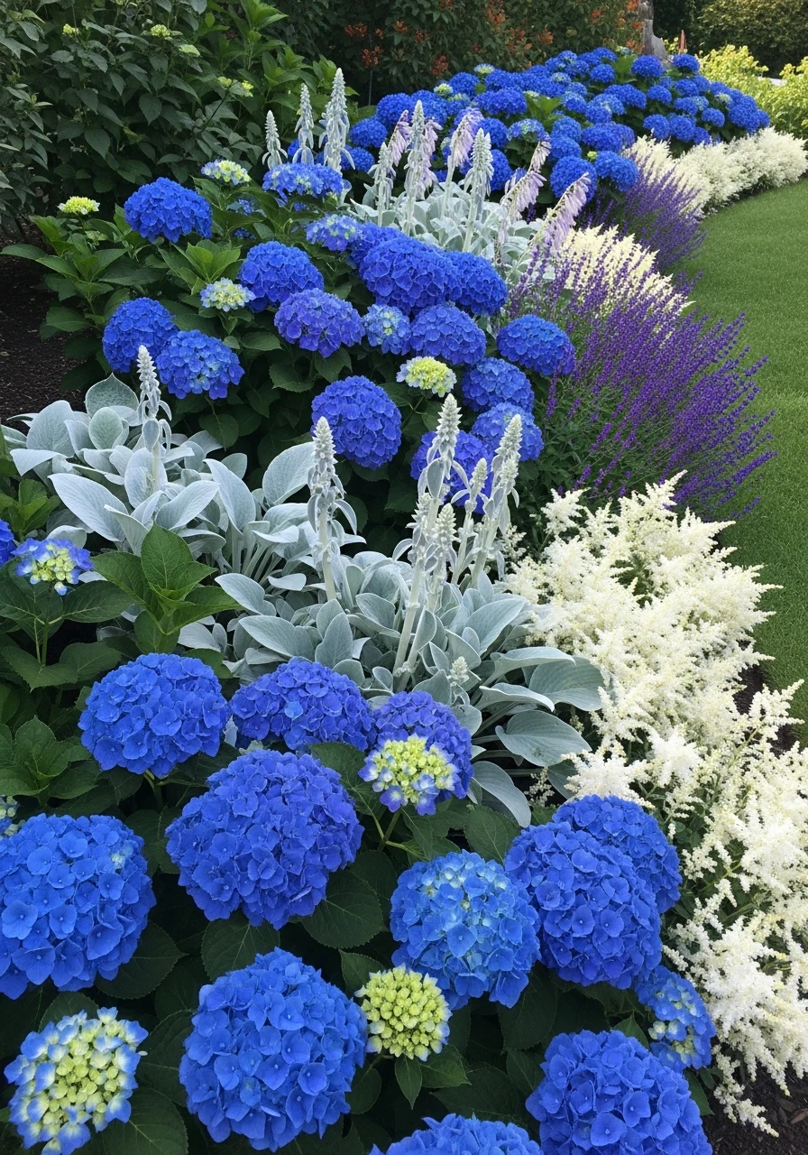 Calm Blue Theme - 50 Simple Hydrangea Landscaping Ideas to Boost Your Curb Appeal