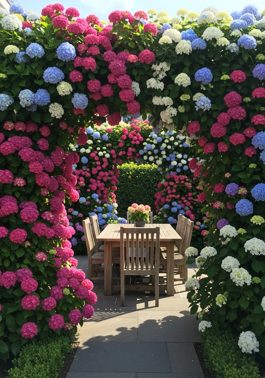 Outdoor Dining Frame - 50 Simple Hydrangea Landscaping Ideas to Boost Your Curb Appeal