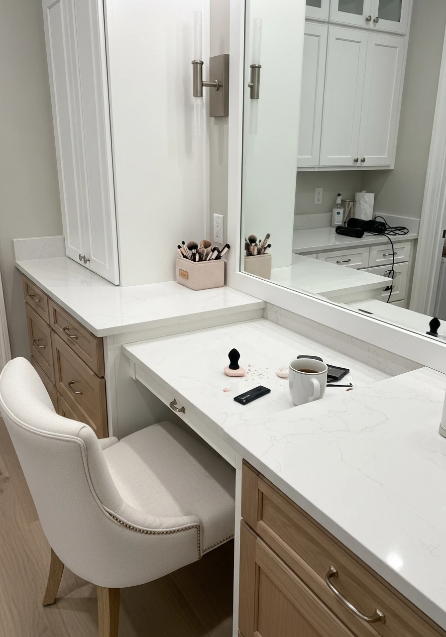 Multi-Height Makeup Counter - 50 Must-Try Makeup Room Ideas For Your Home