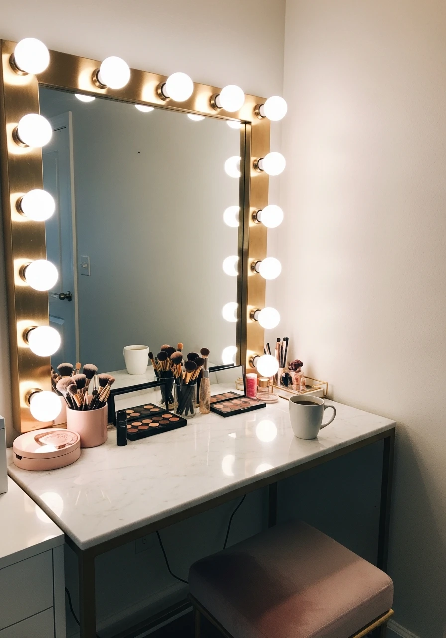 Hollywood-Light Makeup Room - 50 Must-Try Makeup Room Ideas For Your Home