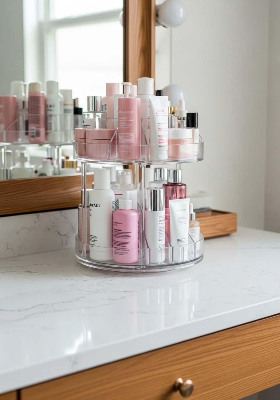 Rotating Organizer Setup - 50 Must-Try Makeup Room Ideas For Your Home