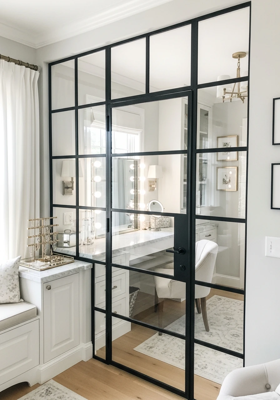 Glass-Partition Makeup Room - 50 Must-Try Makeup Room Ideas For Your Home