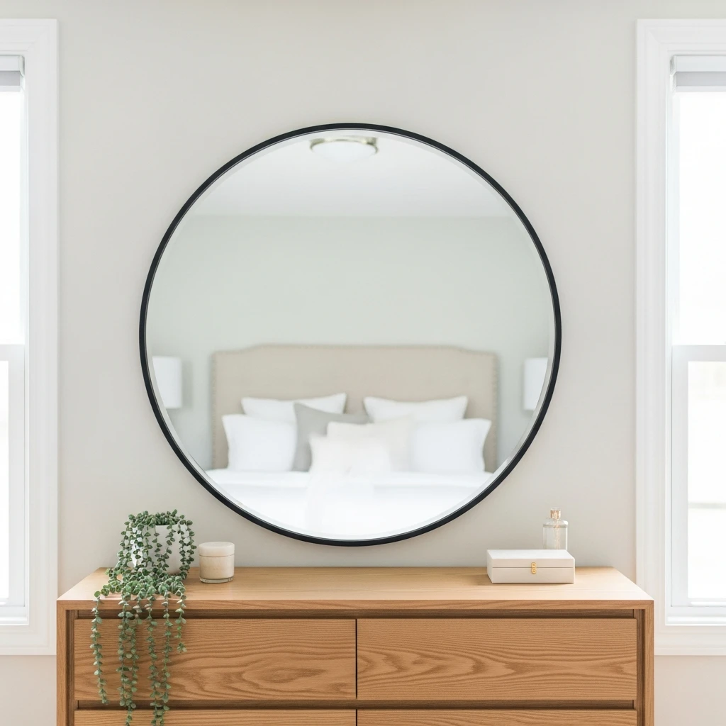 Large Round Mirror - 50 Master Bedroom Decor Ideas That Look Expensive (But Aren't)