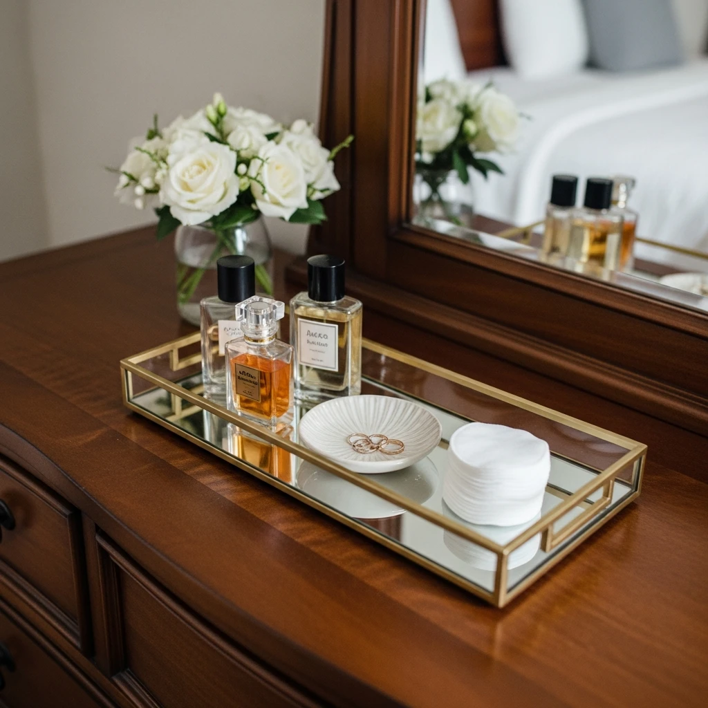 Use A Vanity Tray - 50 Master Bedroom Decor Ideas That Look Expensive (But Aren't)