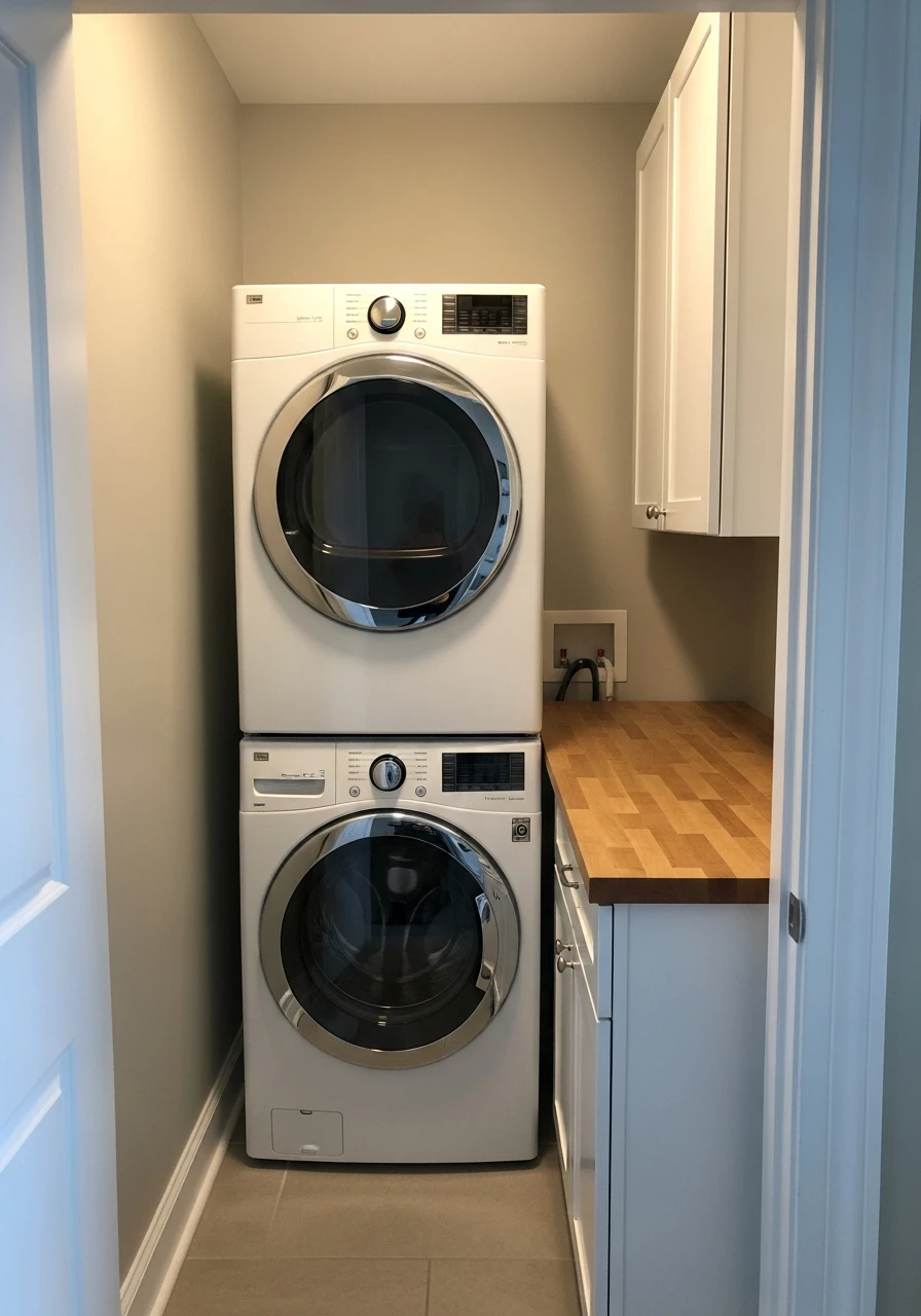 Stack Your Appliances - 50 Genius Narrow Laundry Room Ideas That Maximize Every Inch