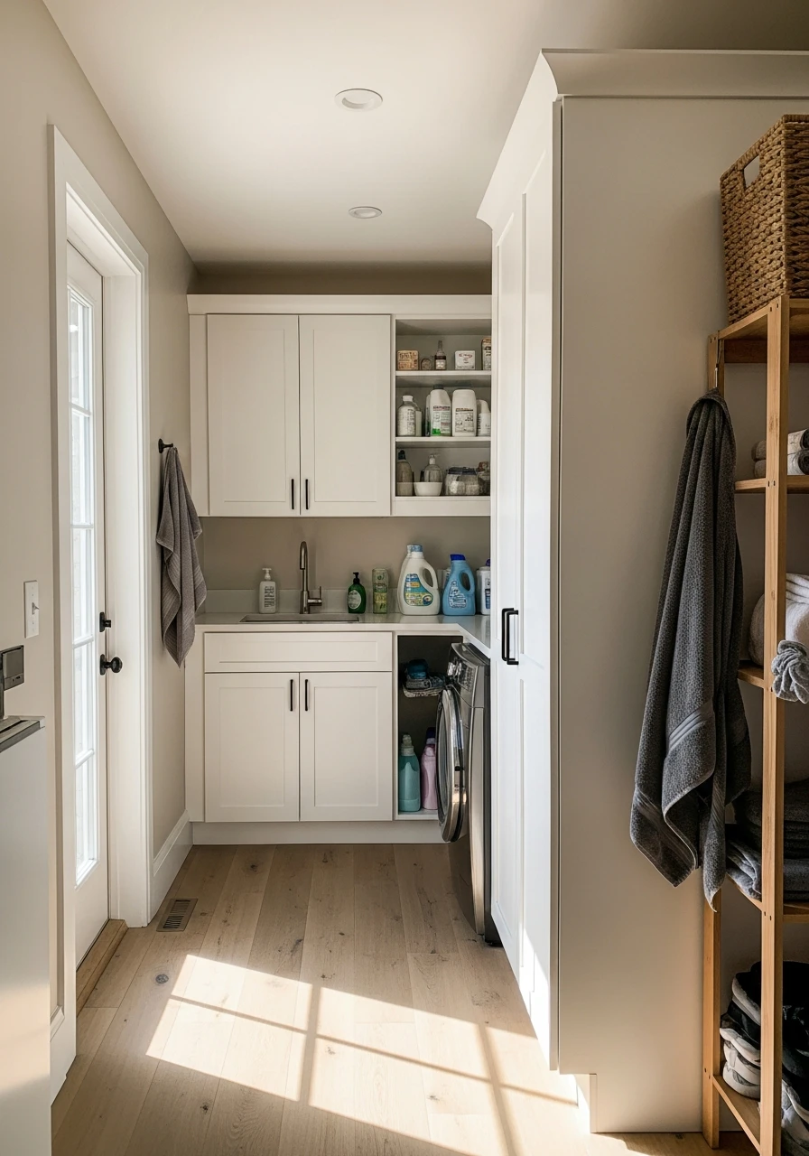 Go Vertical with Cabinets - 50 Genius Narrow Laundry Room Ideas That Maximize Every Inch