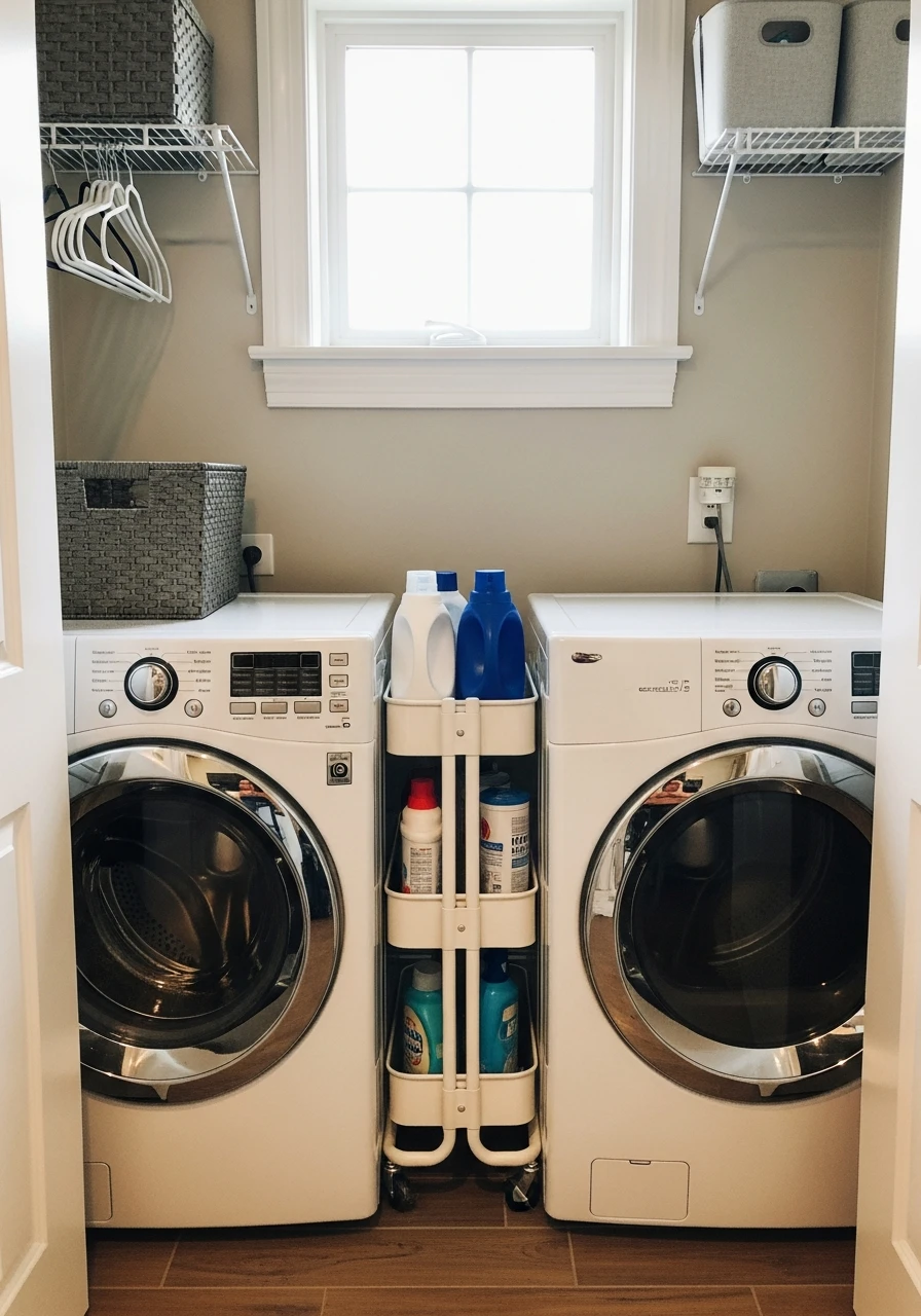 Use a Skinny Rolling Cart - 50 Genius Narrow Laundry Room Ideas That Maximize Every Inch