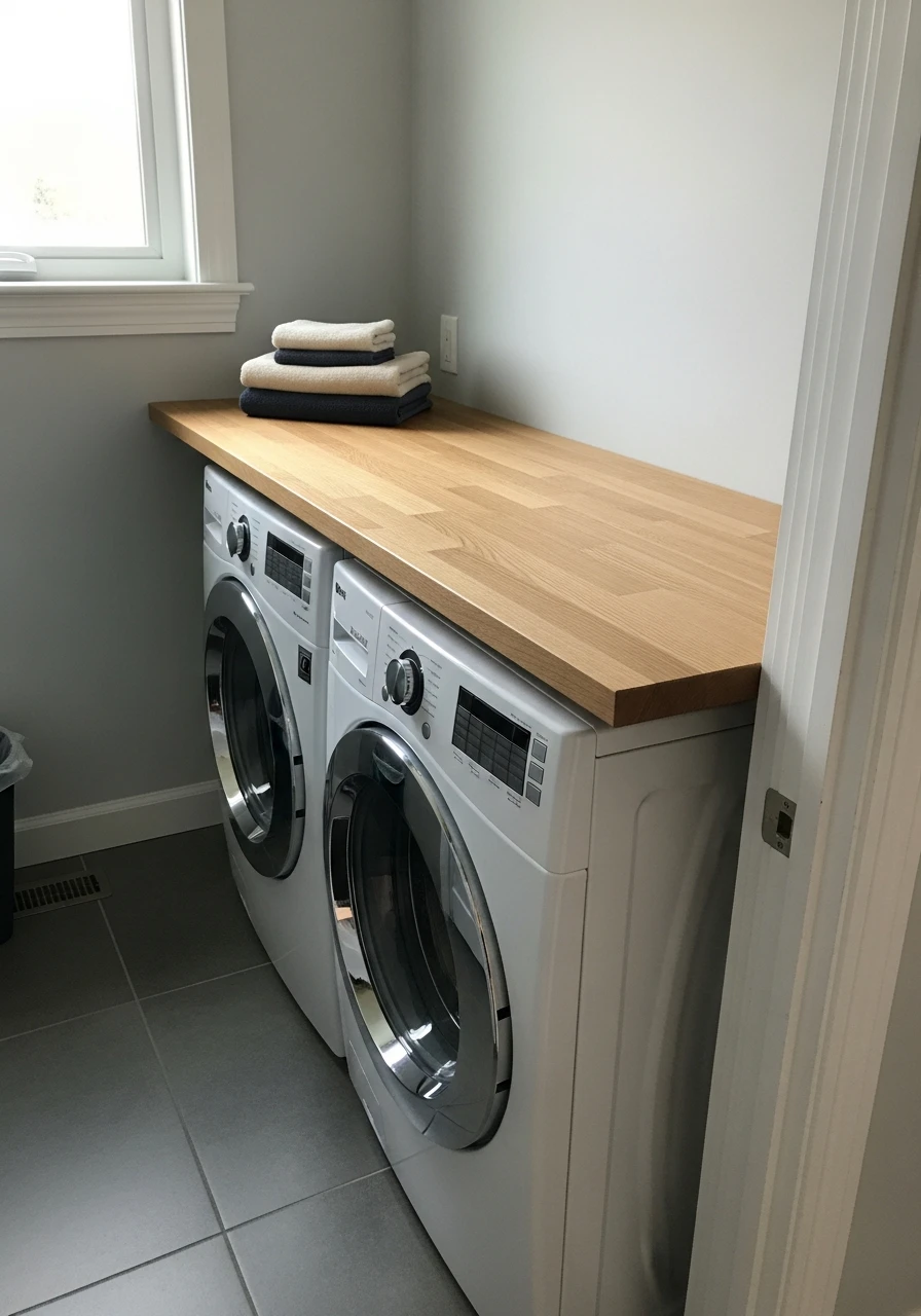 Counter Over Machines - 50 Genius Narrow Laundry Room Ideas That Maximize Every Inch